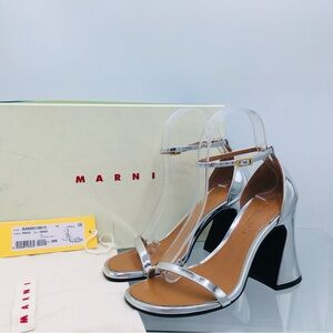 MARNI Mirror Sandal Silver Leather Women’s Size EU36.5 US 6.5 M